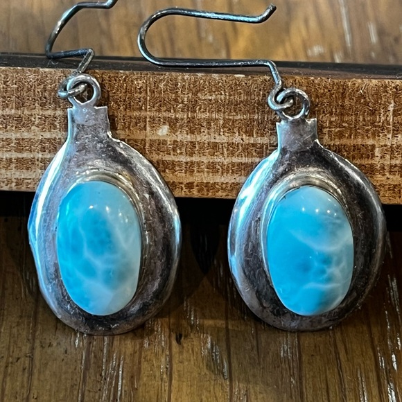 Artisan Larimar & SS 925 Drop Earrings - Picture 5 of 6